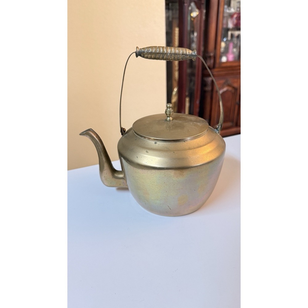 Vintage Brass Tea Kettle Teapot Bail Handle Lid Decorative‎ Rustic MCM